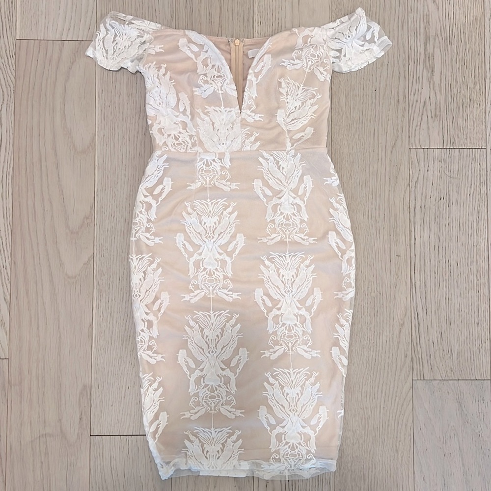 MISSGUIDED Bardot Off the shoulder White Lace Midi Dress